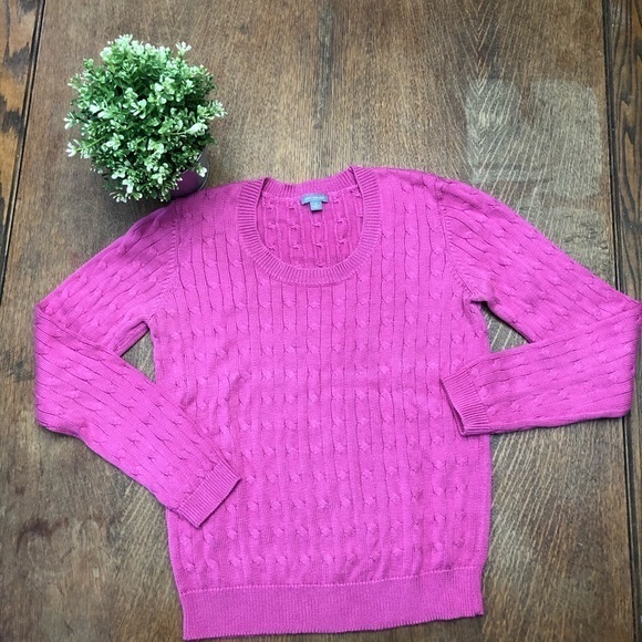 Ann Taylor Scoop Neck Pink Cable Knit Sweater - Picture 1 of 5